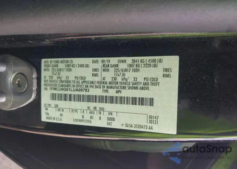 2020 Ford Escape Se from USA, damaged, VIN 1FMCU9G61LUA09783